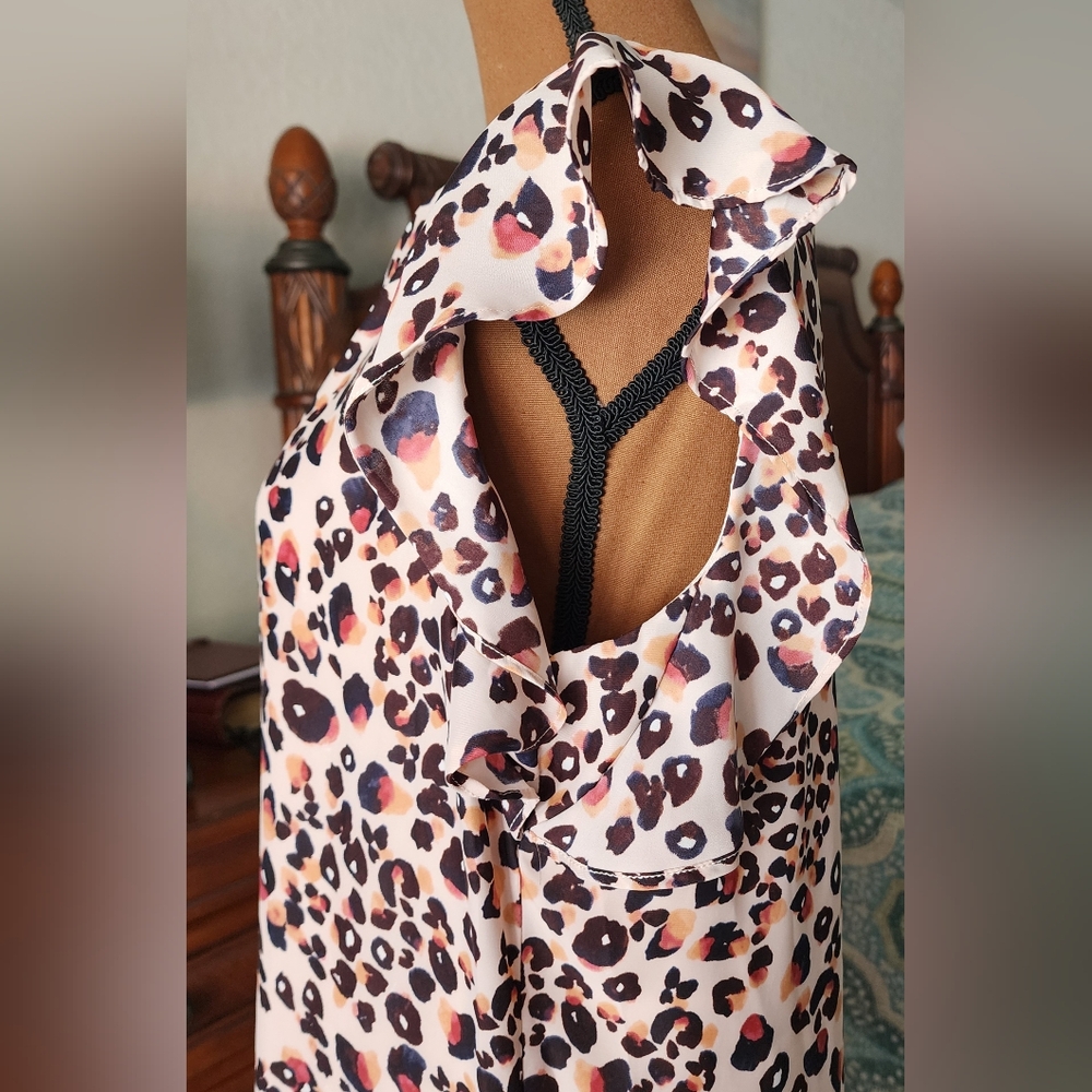 Anthropology Cupcakes and Cashmere pink leopard ruffle shift minidress Medium - Picture 3 of 6